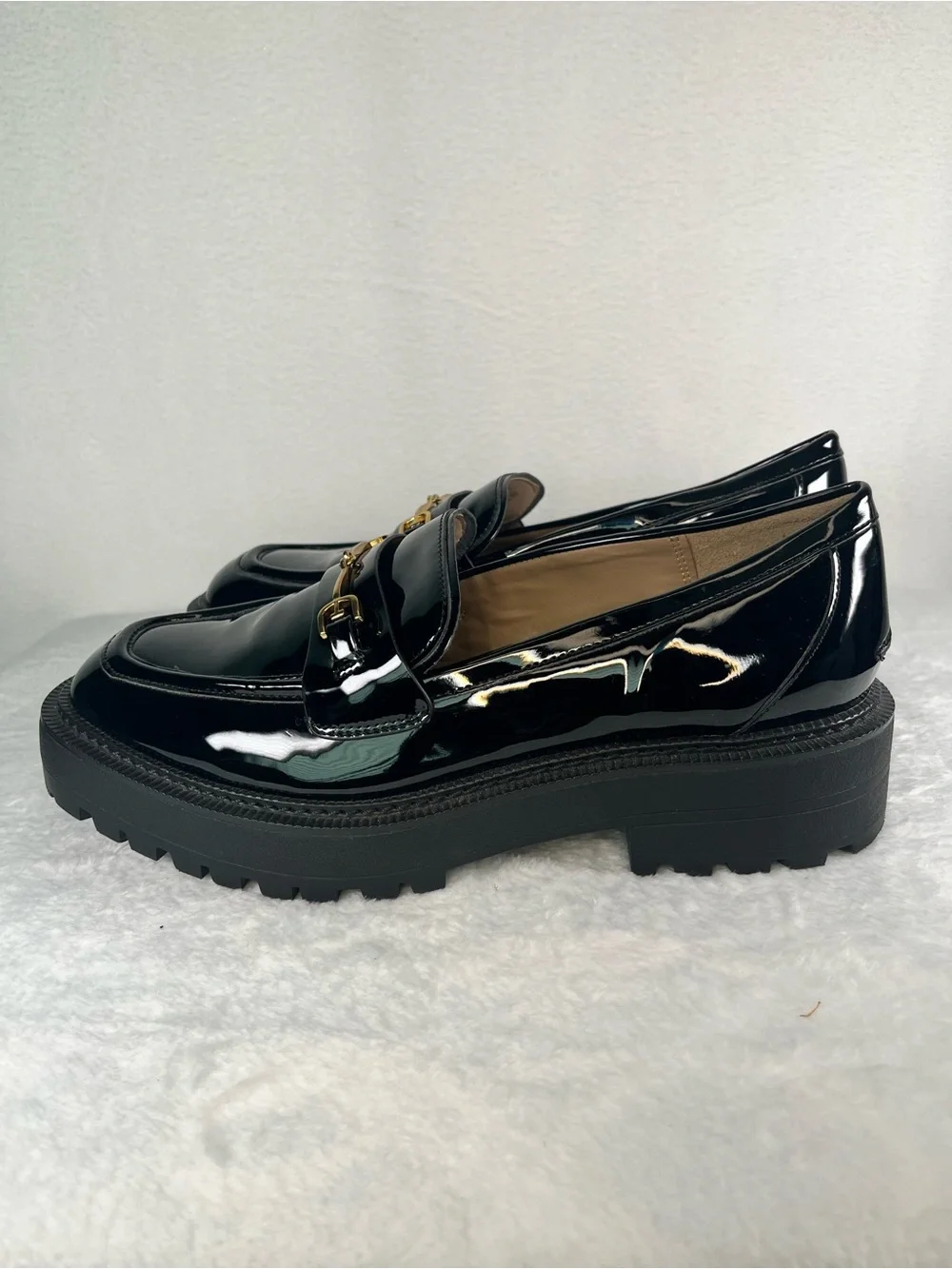 Sam Edelman Laurs Black Patent Leather Chunky Platform Horsebit Lug Loafer 9.5